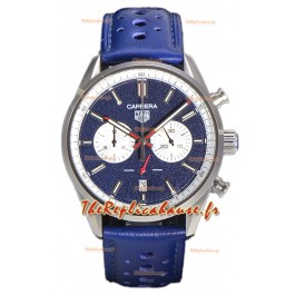 Tag Heuer Carrera Chronograph 43 Swiss Quartz Réplique Montre Cadran Bleu Bracelet Cuir 