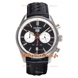 Tag Heuer Carrera Chronograph 43 Swiss Quartz Réplique Montre Cadran Noir Bracelet Cuir 
