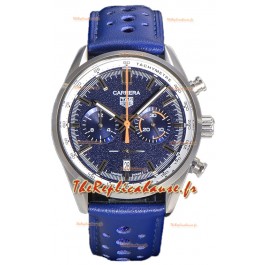 Tag Heuer Carrera Chronograph 43 Swiss Quartz Réplique Montre Cadran Bleu Bracelet Cuir