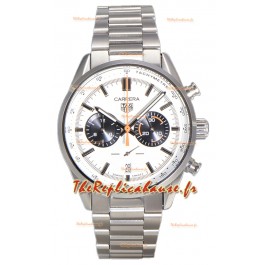 Tag Heuer Carrera Chronograph 43 Swiss Quartz Réplique Montre Cadran Blanc Bracelet Acier 