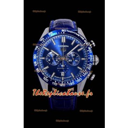 Montre Tag Heuer Carrera Swiss Mouvement à Quartz - Montre réplique Cadran bleu - Bracelet cuir bleu