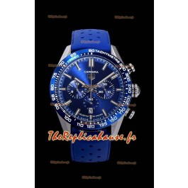 Montre Tag Heuer Carrera Swiss Mouvement à Quartz - Réplique de montre à cadran bleu - Bracelet en caoutchouc bleu