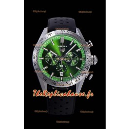 Montre Tag Heuer Carrera Swiss Mouvement à Quartz - Réplique de montre avec cadran vert - Bracelet en caoutchouc noir