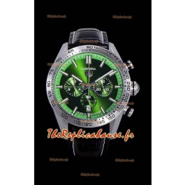 Montre Tag Heuer Carrera Mouvement Suisse à Quartz Réplique de Montre avec cadran vert - Bracelet en cuir noir