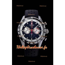 Montre Tag Heuer Carrera Swiss Mouvement Quartz Montre Réplique en cadran noir - bracelet en caoutchouc noir