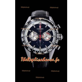 Montre Tag Heuer Carrera Swiss Mouvement Quartz Montre réplique avec cadran noir - bracelet en cuir noir