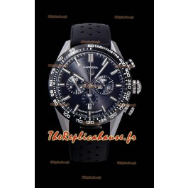 Montre Tag Heuer Carrera Swiss Mouvement à Quartz - Réplique de montre à cadran noir - Bracelet en caoutchouc noir