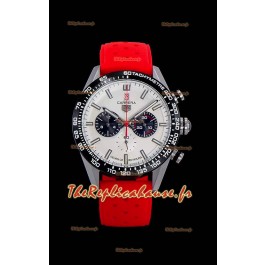 Montre Tag Heuer Carrera Swiss Mouvement à Quartz - Cadran Blanc - Bracelet Caoutchouc Rouge