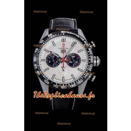 Montre Tag Heuer Carrera Swiss Mouvement à Quartz - Cadran blanc - Bracelet en cuir noir