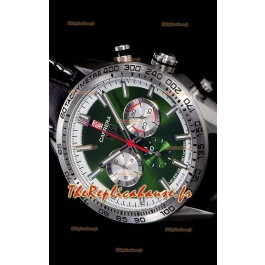 Montre Tag Heuer Carrera Swiss Mouvement à Quartz Réplique montre en cadran vert - Bracelet en cuir noir