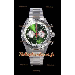 Montre Tag Heuer Carrera Swiss Mouvement à Quartz - Réplique de montre à cadran vert - Bracelet en acier inoxydable