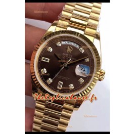 Montre Rolex Day Date 128238 Presidential en or jaune 18 carats 36MM - Cadran brun 1:1 qualité miroir 