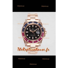Montre suisse Rolex GMT Masters II Diamants avec boîtier en or rose 904L - Qualité miroir 1:1 