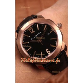 Montre Bvlgari Octo Roma Edition Réplique 1:1 Miroir en or rose - cadran noir 