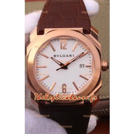 Montre Bvlgari Octo Roma Edition 1:1 Réplique miroir en or rose - cadran blanc 