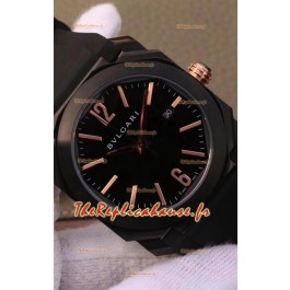 Montre Bvlgari Octo Roma Edition 1:1 Réplique Miroir en Acier 904L avec revêtement PVD - Cadran Bleu Acier - Bracelet Cuir