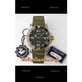 Montre Longines HydroConquest 1:1 Réplique Suisse avec cadran gris et bracelet en caoutchouc rebord jaune