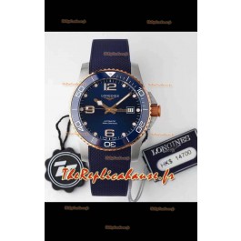 Montre Longines HydroConquest 1:1 Réplique Suisse avec cadran bleu, bracelet en caoutchouc et lunette en or rose