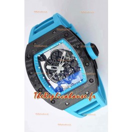 Montre Richard Mille RM055 RM055 Boîtier en carbone forgé 1:1 Réplique miroir avec bracelet bleu 