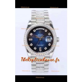 Montre Rolex Day Date Presidential 904L Acier 36MM - Cadran Bleu 1:1 Qualité Miroir 