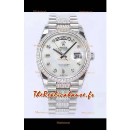 Montre Rolex Day Date Présidentielle 904L Acier 36MM - Cadran Perle Blanche Qualité Miroir 1:1 