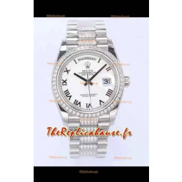 Montre Rolex Day Date Présidentielle 904L Acier 36MM - Cadran Romain Blanc Qualité Miroir 1:1 