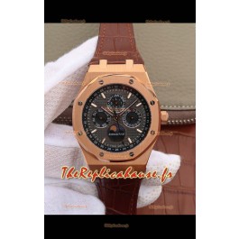 Montre Audemars Piguet Royal Oak Calendrier Perpétuel Réplique Suisse boîtier en or rose avec cadran gris