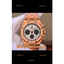 Audemars Piguet Royal Oak Chronographe Cadran Blanc Or Rose sur Acier 904L - Réplique Miroir 1:1
