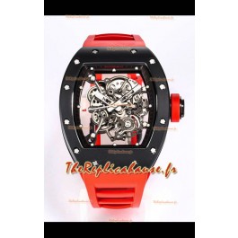 Richard Mille RM055 Réplique de Montre Miroir 1:1 avec boîtier en céramique noire et bracelet rouge