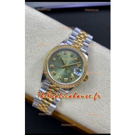 Rolex Datejust 31MM Réplique Suisse en acier 904L cadran jaune vert bicolore Réplique Miroir 1:1