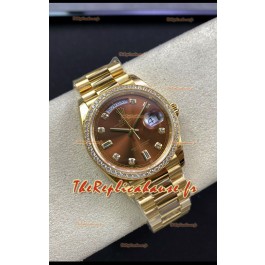 Réplique de montre Rolex Day Date 36MM en or jaune M128348RBR-0005 - Cadran marron - Miroir 1:1