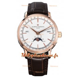 Vacheron Constantin Traditionelle Calendrier Complet Plaqué Or Rose Cadran Blanc Réplique Suisse