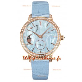 Vacheron Constantin Traditionelle Phase de Lune Cadran Nacre Bleue en Or Rose Réplique Suisse