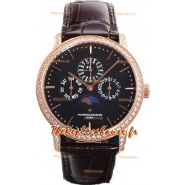 Vacheron Constantin Patrimony Quantième Perpétuel Or Rose Ultra Fin Cadran Noir Réplique Suisse