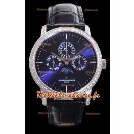 Vacheron Constantin Patrimony Quantième Perpétuel Or Blanc Ultra Fin Cadran Bleu Réplique Suisse