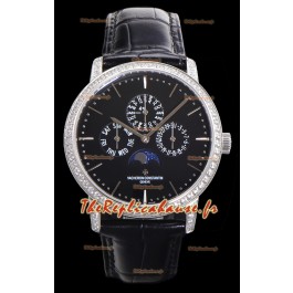 Vacheron Constantin Patrimony Quantième Perpétuel Or Blanc Ultra Fin Cadran Noir Réplique Suisse