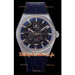 Montre Zenith Defy Classic Skeleton 41 mm Titane Hommes Réplique Suisse Montre - Bracelet en cuir bleu