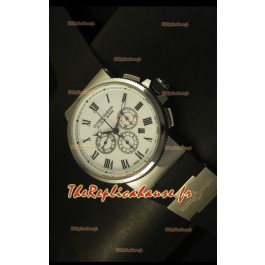 Chronographe Ulysse Nardin Marine avec cadran noir à chiffres romains blancs en acier inoyxdable - Réplique miroir 1:1