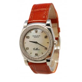Rolex Cellini Cestello Femmes Swiss Montre Lunette de Diamants Bracelet de Cuire Face de Perle