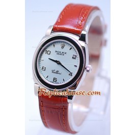 Rolex Cellini Cestello Femmes Swiss Montre Bracelet Marron Face Argentée 