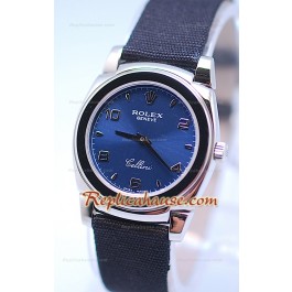 Rolex Cellini Cestello Femmes Swiss Montre Bracelet en Nylon Face en Argent Bleu
