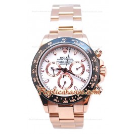 Rolex Daytona Chronograph MonoBloc Cerachrom Bezel Visage Blanc en Or Rose