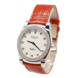 Rolex Cellini Cestello Femmes Swiss Montre Lunette et Index de Diamants Bracelet de Cuir Face Blanche
