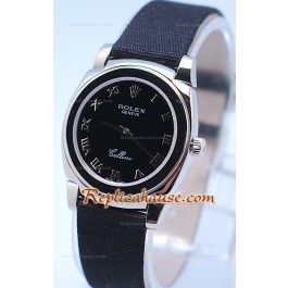 Rolex Cellini Cestello Femmes Swiss Montre Bracelet en Nylon Face Noire Romaine
