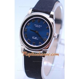 Rolex Cellini Cestello Femmes Swiss Montre Bracelet en Nylon Face Argent Bleue Romaine