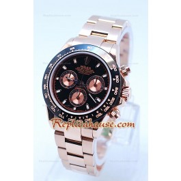 Rolex Daytona Chronograph Lunette MonoBloc Cerachrom Face Noire Corps et Sous Cadrans en Or Rose