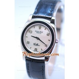 Rolex Cellini Cestello Femmes Swiss Montre Bracelet en Cuir Face Perle Blanche