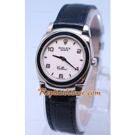 Rolex Cellini Cestello Femmes Swiss Montre Bracelet en Cuir Face Blanche