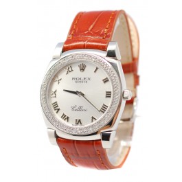 Rolex Cellini Cestello Femmes Swiss Montre Lunette de Diamants Bracelet de Cuir Face d'Argent Romaine