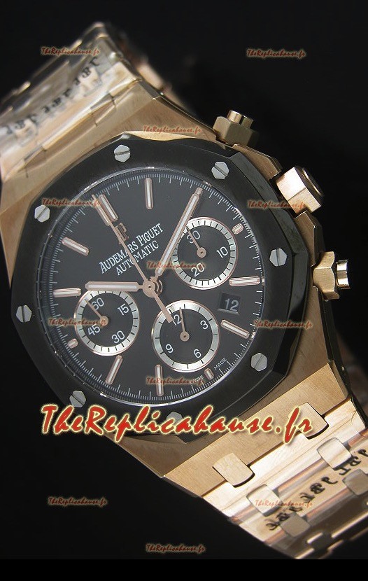 Royal Oak Audemars Piguet Or rose avec cadran noir en céramique - Réplique de montre miroir 1:1